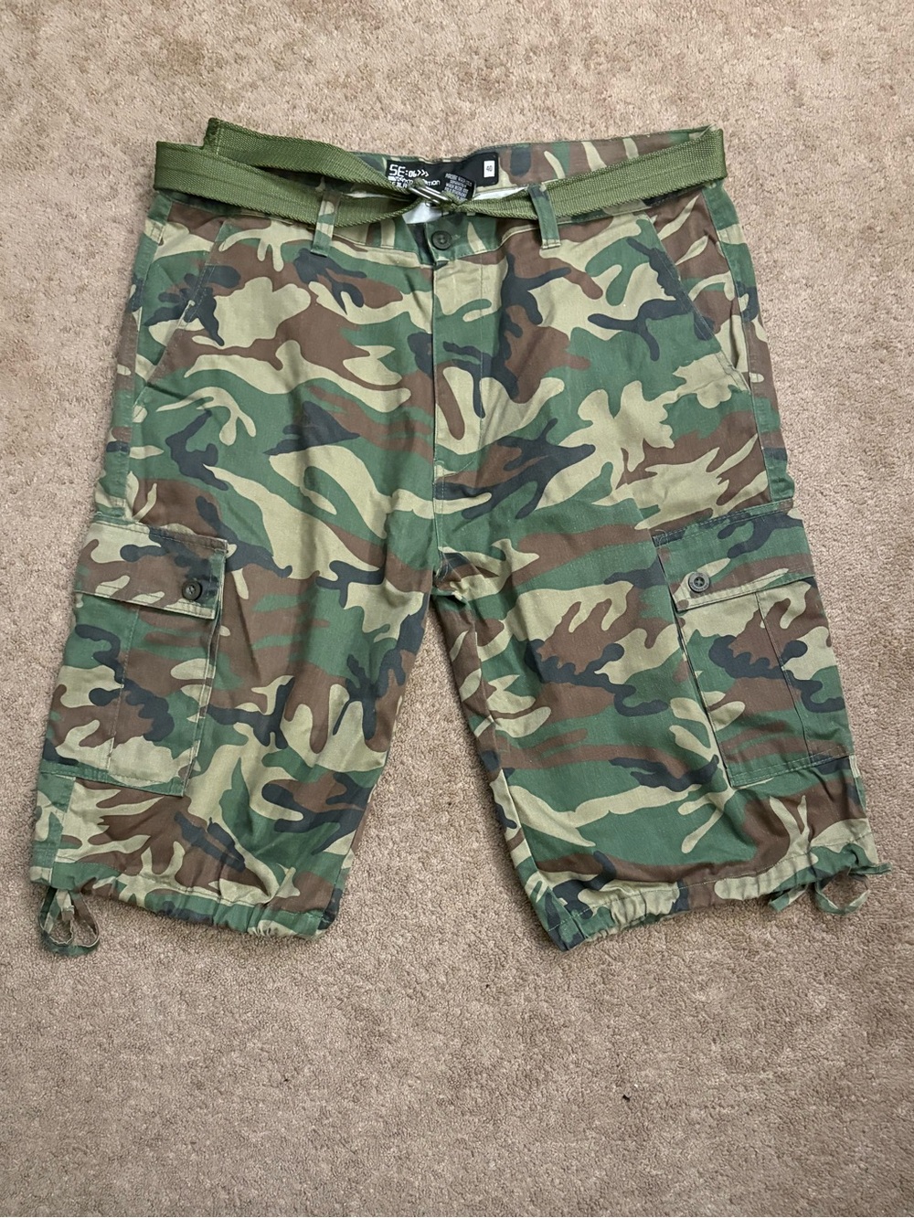 Y2K SE:06 New Nation SE Camo Men’s Belted Khaki Cargo Shorts Size 40